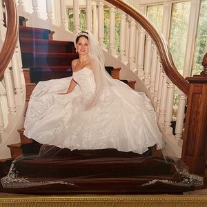 Anne Barge white wedding gown dress size 10 cathedral veil Toni Federici bridal